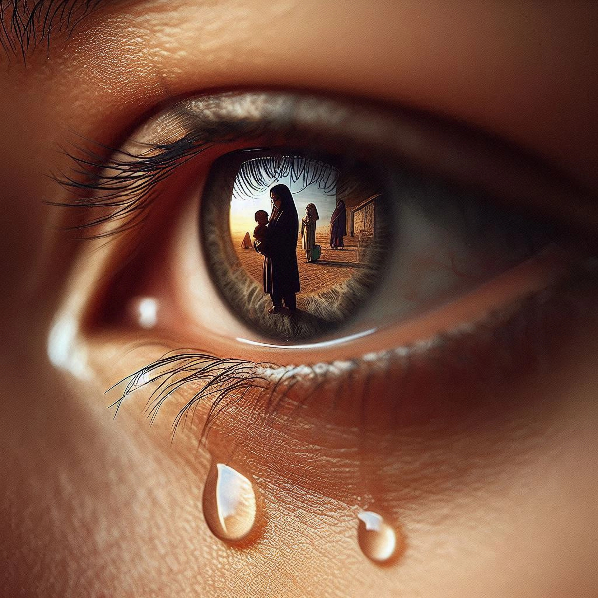 Reflection in a teary eye shows participant’s story, symbolizing the researcher’s deep emotional connection to fieldwork.