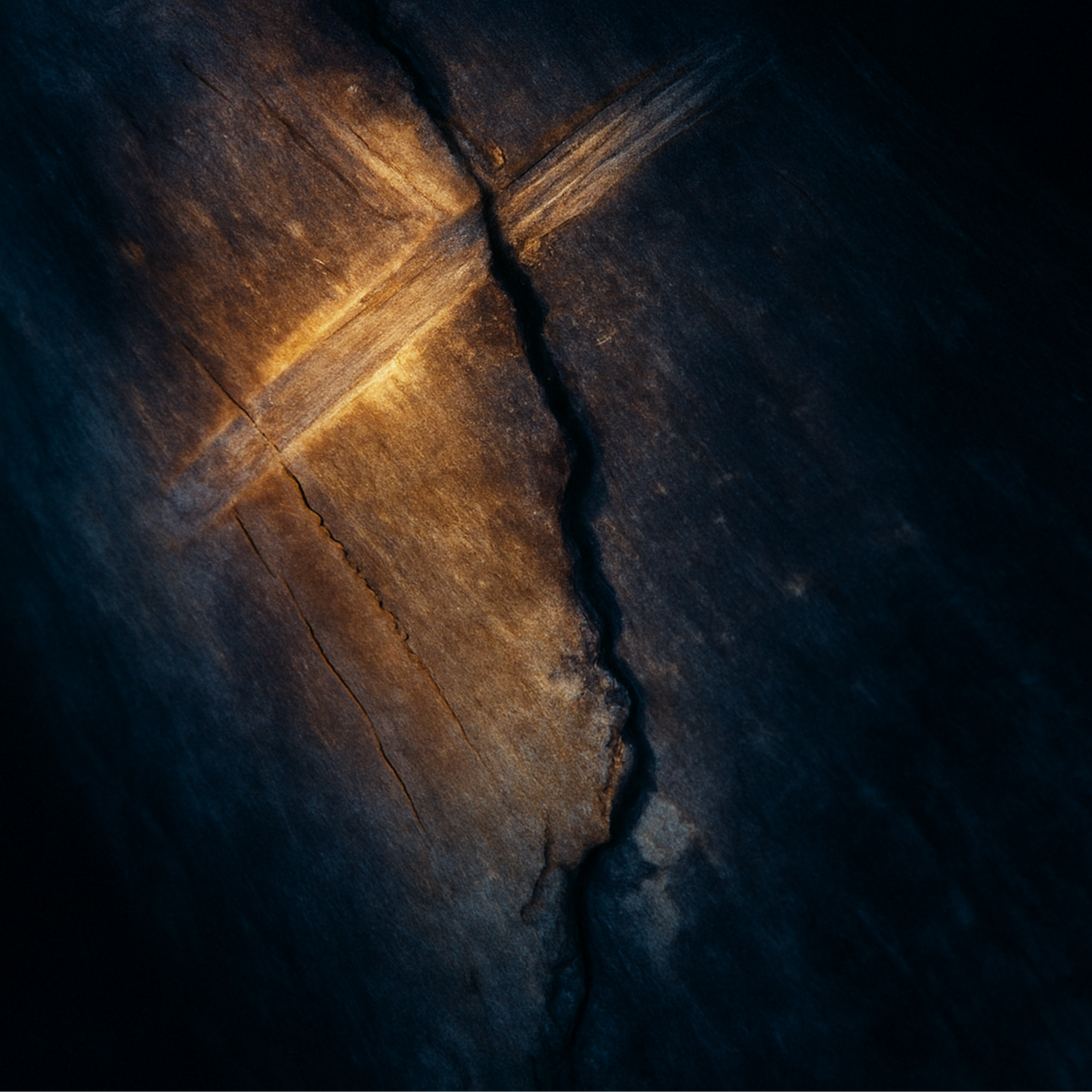 Image of a burned tibia captured with a microscope, showing a saw kerf and heat fracture, viewed under filtered lighting.