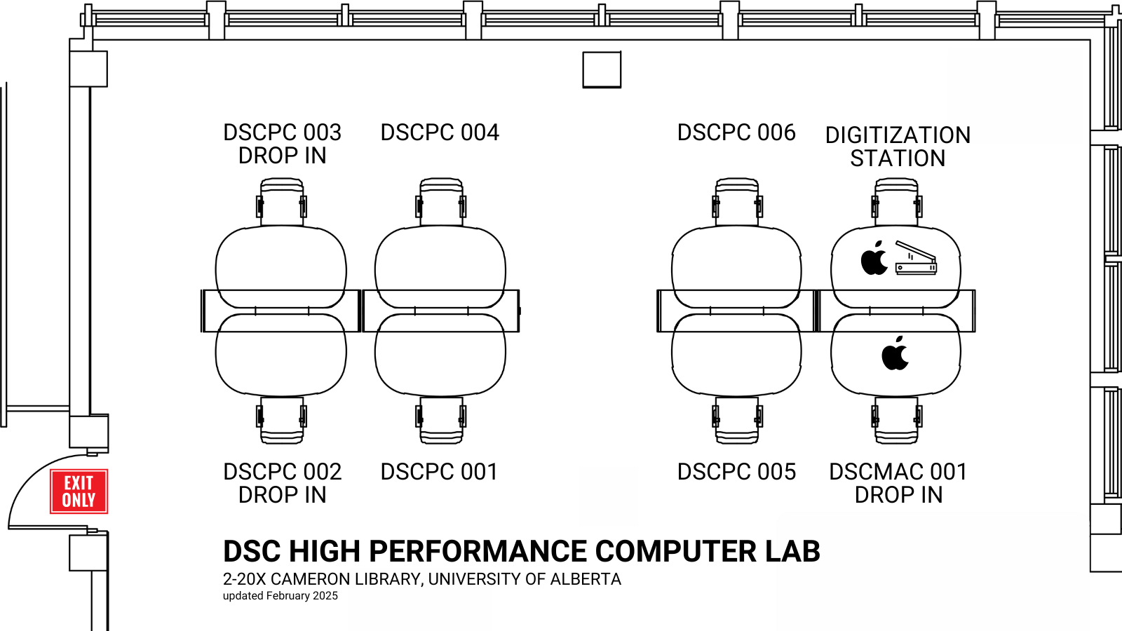 A map indicating the high performance computer locations in the U of A Library DSC.